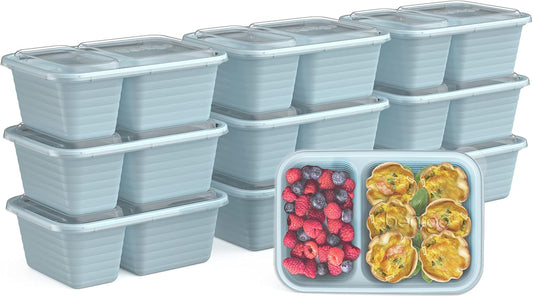Prep - 2-Compartment Snack Containers with Custom-Fit Lids - Reusable, Microwaveable, Durable BPA -Free, Freezer and Dishwasher-Safe Meal Prep Food Storage - 10 Trays & 10 Lids (Sky)