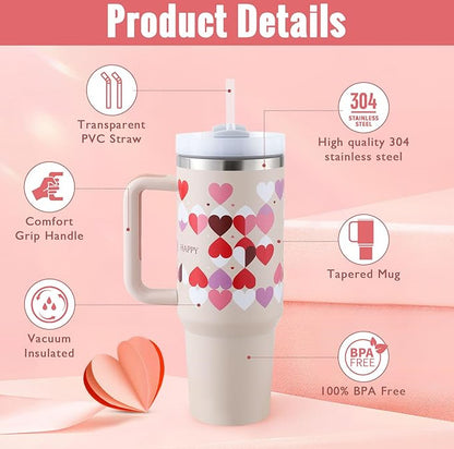 40oz Insulated Tumbler with Handle & Straw – Stainless Steel Spill-Proof Travel Mug with Lid, Vacuum Coffee Cup for Car, Gym, or Office.