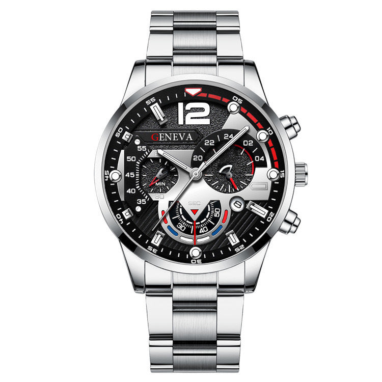 Men's 2-Piece Quartz Watch & Bracelet Set – Fashion Steel Strap Business Watch with Three-Eye Dial