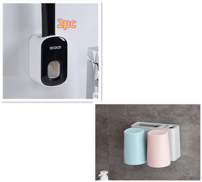 Wall-Mounted Automatic Toothpaste Dispenser – Bathroom Accessories Set with Toothbrush Holder