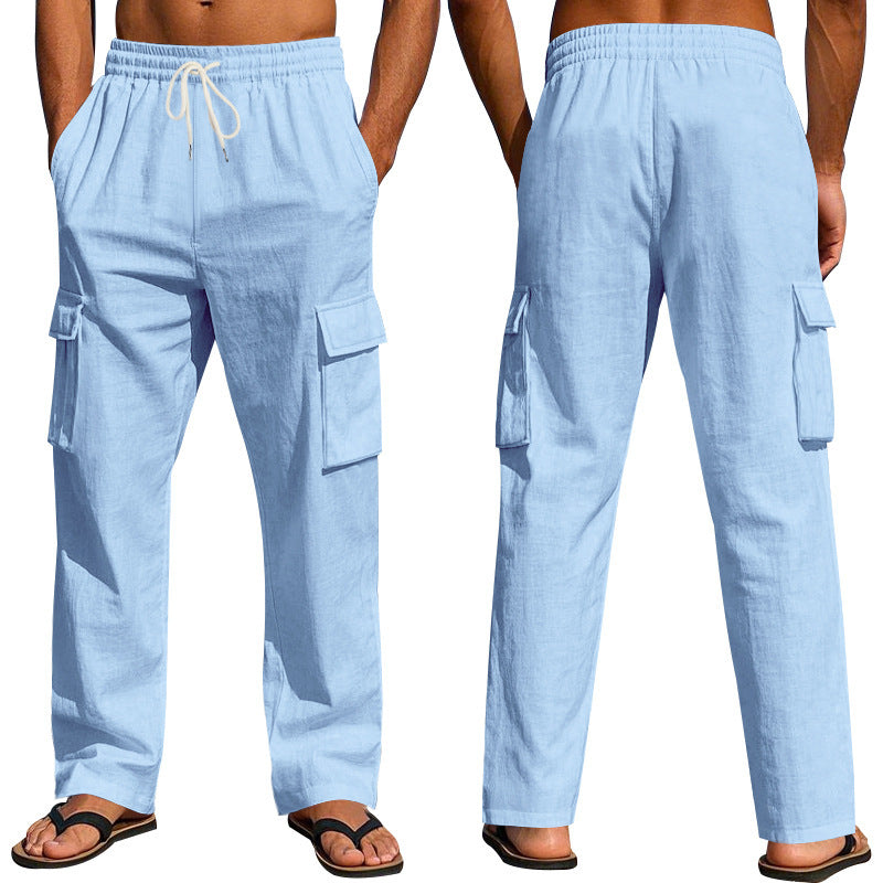 Men’s Multi-Pocket Linen Cargo Pants – Lightweight, Breathable Workwear Trousers for All Seasons