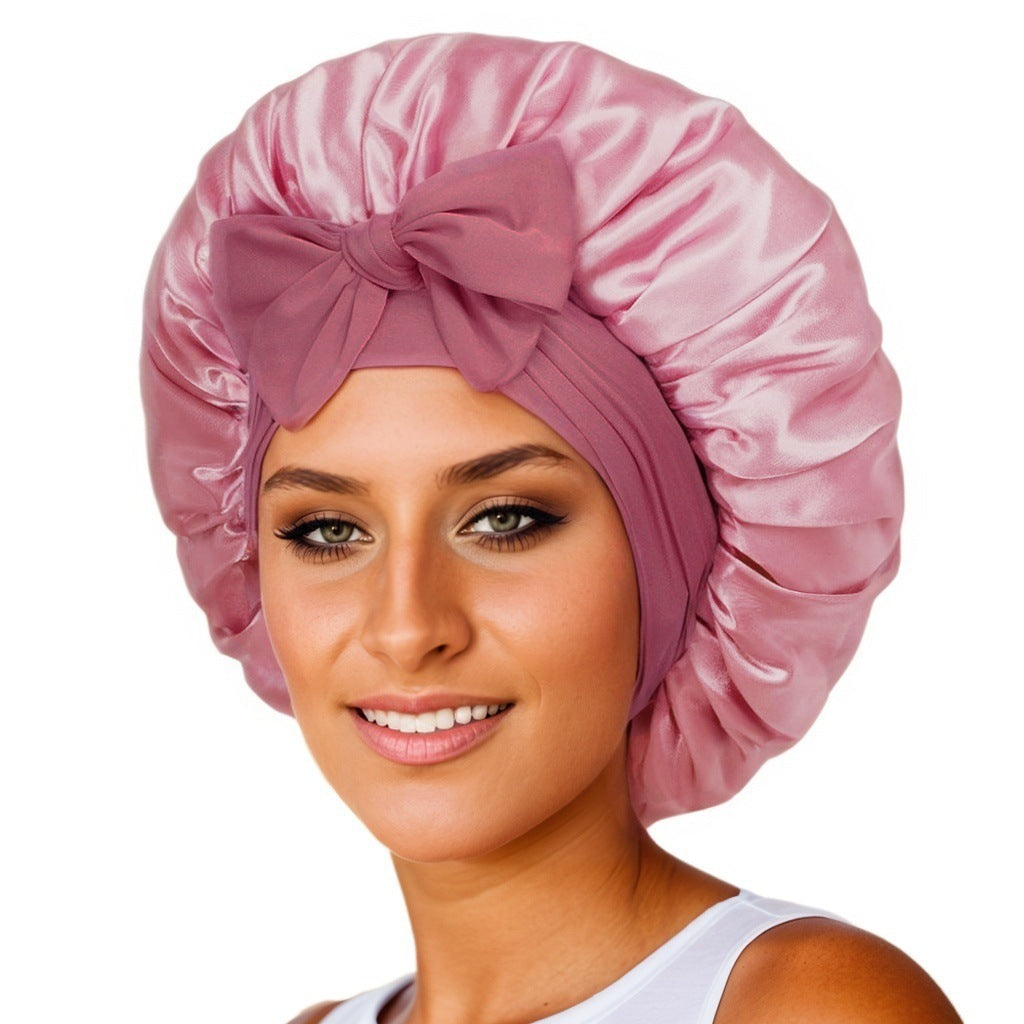 Silk Satin Sleep Bonnet for Women – Night Hair Cap with Tie Band for Curly & Natural Hair