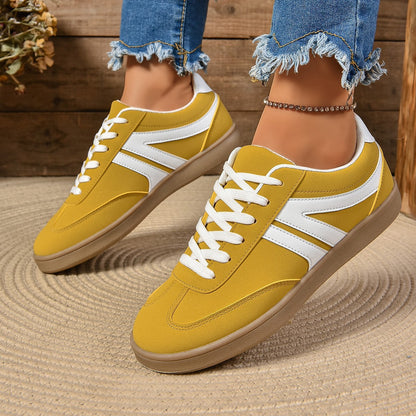 Women's Lace-Up Round Toe Flat Sneakers – Fashion Casual Slip-On Sport Shoes