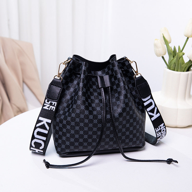Printed PU Leather Bucket Bag – Multi-Layer Soft Shoulder & Crossbody Bag for Women