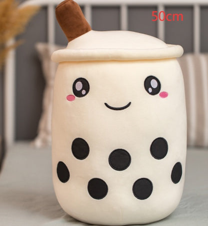 Cute Boba Tea Plush Pillow – Soft Strawberry Milk Tea Bubble Tea Stuffed Toy Cushion for Kids & Gifts