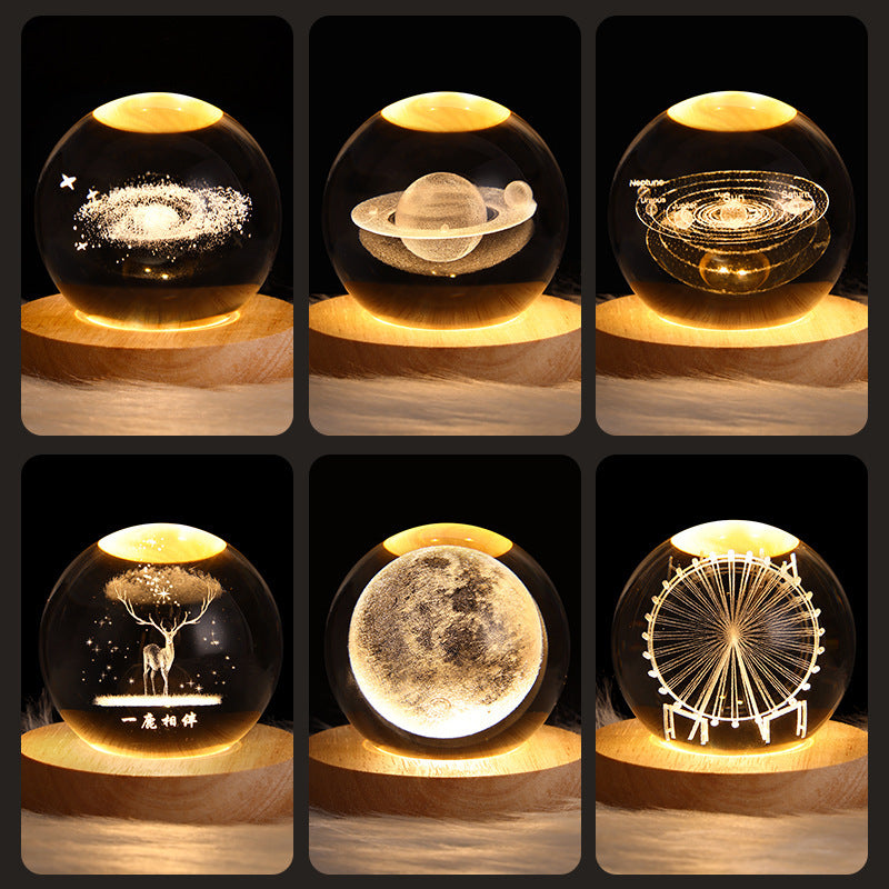 3D Galaxy Crystal Ball Night Light – LED Planet & Moon Table Lamp for Bedroom, Kids Room & Party Decor