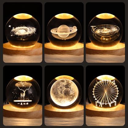 3D Galaxy Crystal Ball Night Light – LED Planet & Moon Table Lamp for Bedroom, Kids Room & Party Decor