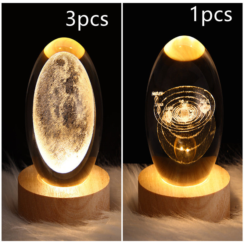 3D Galaxy Crystal Ball Night Light – LED Planet & Moon Table Lamp for Bedroom, Kids Room & Party Decor