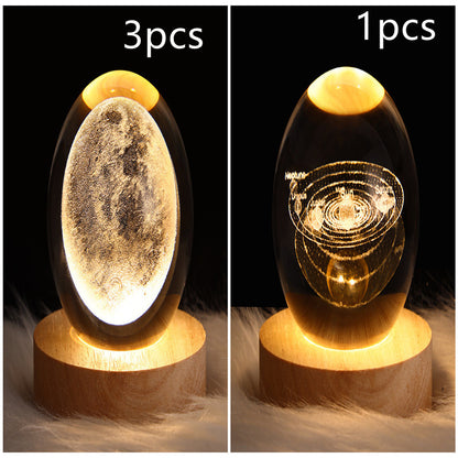 3D Galaxy Crystal Ball Night Light – LED Planet & Moon Table Lamp for Bedroom, Kids Room & Party Decor