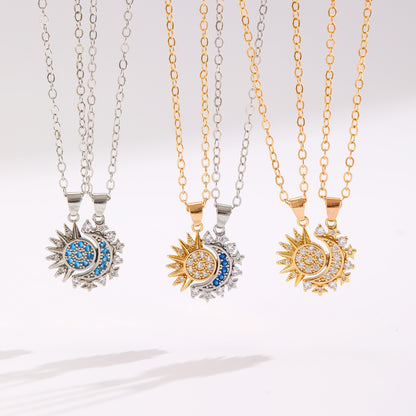 2pcs Sun & Moon Magnetic Couple Necklaces – Matching Clavicle Chain Pendants for Lovers